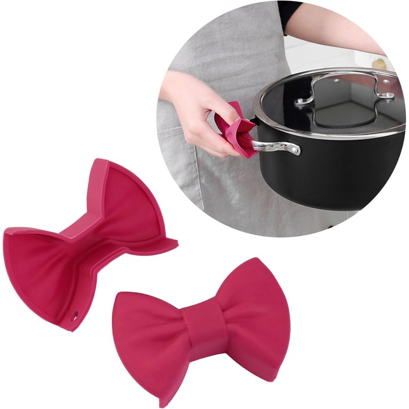 2 Pairs Silicone Bowknot Pot Handle Holders – Pink and