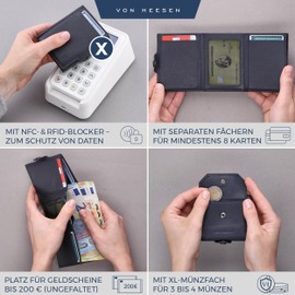 VON HEESEN Slim Wallet with RFID Protection - Men’s and Women’s Mini Wallet - Credit Card Holder, Money clip, card case - Small Wallet, darkblue