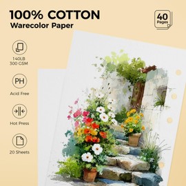 LIGHTWISH Watercolor Sketchbook Loose Leaf Style 100% Cotton 300gsm Hot Press Fine A7 Size 17x10cm PU Leather Cover 20pcs for Watercolor Mixed Media
