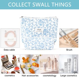 2Pcs Quilted Makeup Bag Set Flower Cute Pencil Case Large Small Travel Makeup Pouch Set for Women Coquette Makeup Bag Aesthetic Cotton Cosmetic Bag Hot Pink Toiletry Organizer Storage Bag Zipper Pouch