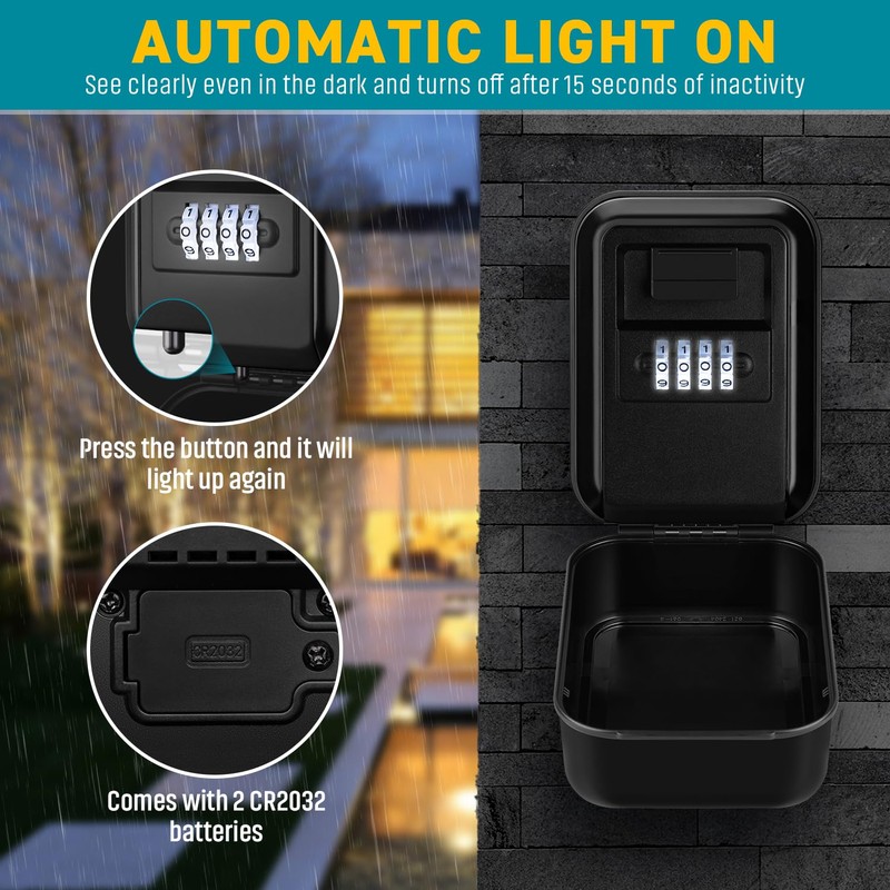 TEUEN Key Lock Box, Waterproof Wall Mount Lock Box for