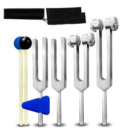 Tuning Fork Set 4 Pcs 128Hz 256Hz 512Hz 528Hz Tuning Forks for Healing Chakra Set with Reflex Hammer Gift for Buddhists Yoga Teacher Sound Healer