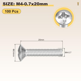 METALLIXITY Phillips Cross Recessed Countersunk Head Screws Bolts (M4-0.7x20) 100Pcs, 304 Stainless Steel Flat Head Woodworking Machine Screws - for Furniture Assembly DIY Projects, Silver