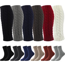 Liitrsh 12 Pairs Leg Warmers for Women and Wool Socks Set, Winter Long Leg Knit Leg Warm Long Boot Socks and Warm Thick Socks (Classic Color)