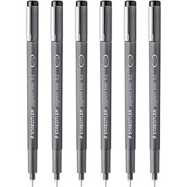 STAEDTLER Pigment Liner Fineliner 0.2mm Tip Black Ink (Pack of 6) 308 02-9