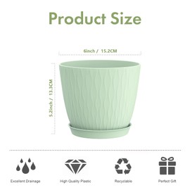 Olisx 6 inch Plant pots, 12 Pack Modern Plastic Planters with Drainage Holes and Saucers for Repotting Indoor Plants and Flowers, Green