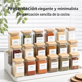 Especieros para Cocina - Tarros de Cristal para Especias con Tapas de Bambú, Juego de 12 Recipientes Cuadrados de 4 Onzas (120ml) con Etiquetas,...   