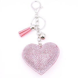 jtkdxqs Glitter Keychain Rhinestone Heart Shape Keychains Crystal Tassel Key Chain Cute Keychains for Women,pink