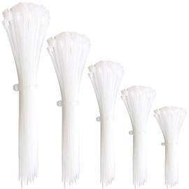 Oksdown 300 Pieces White Nylon Cable Ties Mixed Pack Heavy Duty Strong Self Locking Long Plastic Clear Zip Tie Wraps Assorted Sizes 100/150/200/250/300mm Length 4/6/8/10/12 Inch, 2.5/3.6mm Width
