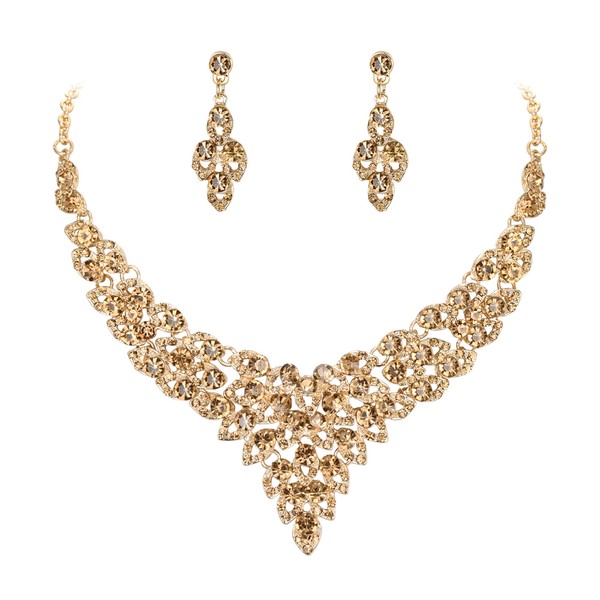 EVER FAITH Women's Crystal Party Floral Hollow Leaves V Shape