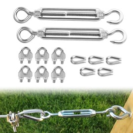 Turnbuckle Rope Tensioner Stainless Steel, M4 Rope Tensioner, Turnbuckle M4, Turnbuckle Wire Rope Tensioner, Stainless Steel, Turnbuckle M4, Turnbuckle Hook (2 Pieces + 6 Pieces Card Head + 6 Pieces