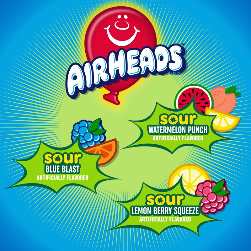 Airheads Sour Mini Candy Bars, Taffy Candy Assorted Bag, Individually