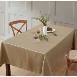 HLC.ME Lincoln Fabric Tablecloth, Jacquard Fabric Table Cloth for Rectangle Table, Advanced Water Resistance, Fade, and Wrinkle Resistant Table Cloth, Striped Pattern - Taupe, 60x144
