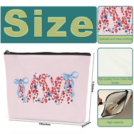 Sldpngo Labor Day 4th of July Memorial Independence Day Army USA Military American Makeup Bag Gifts Coquette Florals Bow Travel Toiletry Cosmetic Bag for Women