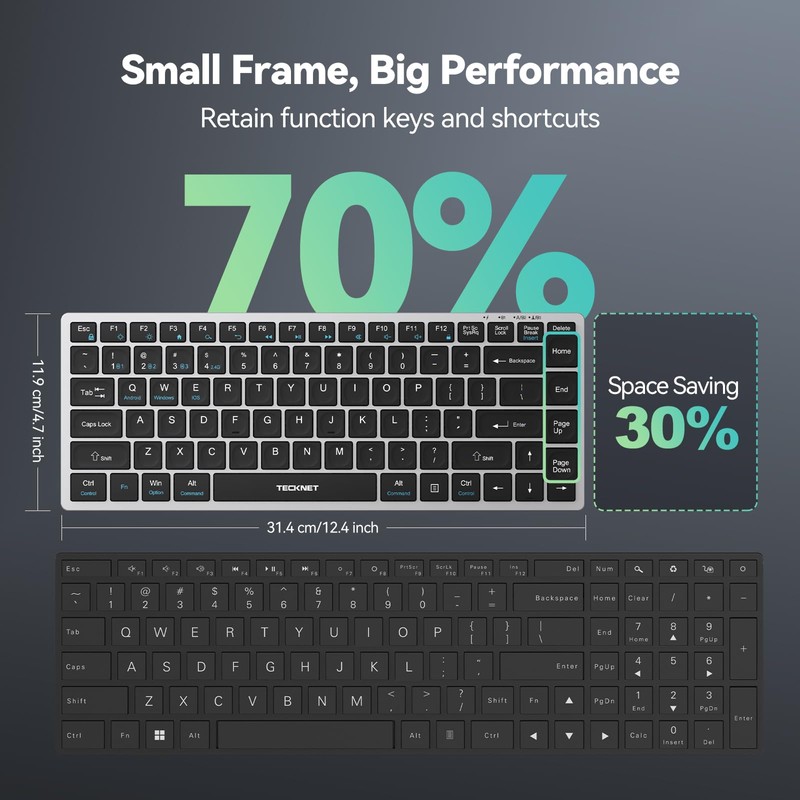 TECKNET Bluetooth Keyboard Rechargeable, 4-Device Free Switching (2.4G+BT)