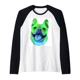 French Bulldog Pillow Colorful Blue and Green Frenchie Dog Raglan Baseball Tee