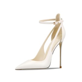Qunvngutui Women's Pointed-Toe Bag-Toe Strappy High-Heeled Shoes Sexy Stiletto Pumps White Pleather US9.5