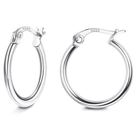 JeweBella Hoop Earrings 925 Silver Small Hoop Earrings for Women Girls Sterling Silver Hoop Earrings Small Hypoallergenic Earrings Sleeping Hoop Earrings Diameter 14/16/18 mm, Silver