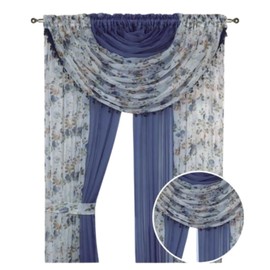 Sapphire Home Sheer Curtains - Two Tone 4 Panels Set w/Valance & Tiebacks, 55"x95", Lightweight Light-Filtering Window Curtain for Living Room, Bedroom, Kitchen, Dining Room - Floral Blue/Blue