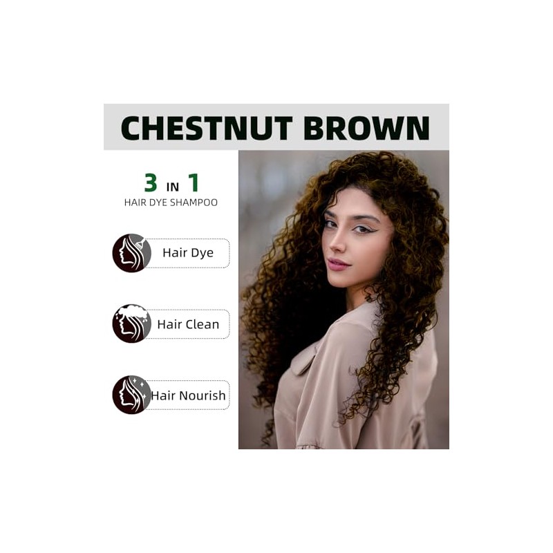 Champú Teñir Cabello Castaño Oscuro Instantáneo Tinte Base Hierbas Cubrir