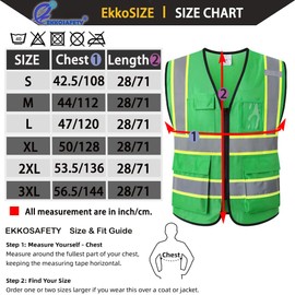 Ekkosafety Reflective Mesh Safety Vest for Men Women with 5 Pockets and Zipper Front High Visibility Mesh Vest Hi Vis Construction Work Vest,Meets ANSI/ISEA Standards(EK175-Green-L)