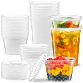 Elegant Disposables Combo Set 8, 8oz - 8, 16oz - 8, 32oz Plastic Deli Food Storage Containers with Airtight Flexible Lids Microwavable, Leak Free, Washable, Freezer Safe.