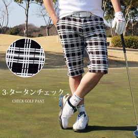 MC MensCasual Golf Pants, Men's, Half Pants, Shorts, Camouflage, Houndstooth Lid, Checkered Pattern, Stretch Shorts, Sports, Spring and Summer, 3-plaid tartan