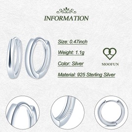 MOOFUN Hoop Earrings Silver 925 Medium Earrings Women's Earrings 12 mm Silver/Rose Gold/Gold Earrings Hoop Earrings for Mum Best Friend Teenager Girls Grandma Sister Women Gift Birthday Gift, Sterling