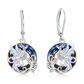 Phoenix Earrings for Women, 925 Sterling Silver Crystal Phoenix Leverback Dangle Earrings "Rising from the Ashes" Nirvana of Phoenix Jewellery Gifts for Birthday