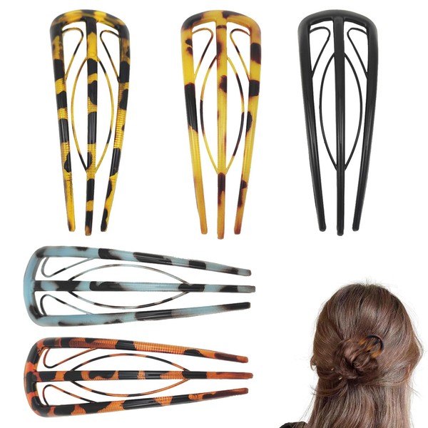 5pcs Geometric Resin Hair Fork Waterproof Chinese Style Leaf U-shaped