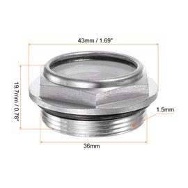 HARFINGTON 4pcs Air Compressor Oil Sight Glass 36 x 1.5mm Male Thread Liquid Level Gauge Aluminum Alloy Hex Head Oil Indicator Window with O-Ring for Air Compressor Gearbox Tanks, Silver