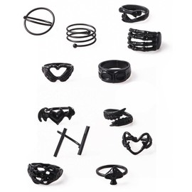 TOZBLEU 12 Piece Vintage Punk Rings Set for Men Women, Black Rings Set Snake Bat Devil Spider Claw Skul Stackable Boho Chunky Emo Finger Rings Knuckle for Girls Women