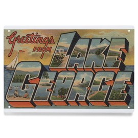 Lantern Press 6x9 Inch Metal Sign, Greetings From Lake George, Vintage Postcard