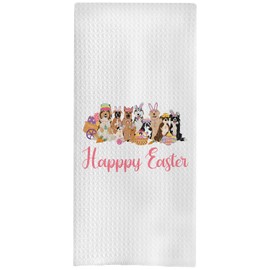 BYRFIIEU Happy Easter Kitchen Towels, Dog Mom Gifts Hand Towels for Bathroom Decor, Easter Dish Tea Towels for Kitchen Decor, Dog Bathroom Decor, 16x24 Inch