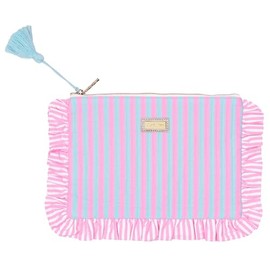 Lilly Pulitzer Quilted Ruffle Zipper Pouch, Cute Pencil Case for Adults, Travel Toiletry Bag, Small Pouch Bag for Supplies, Makeup or Toiletries (Stripe)