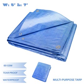 E&K Sunrise 5' x 7' Finished Size General Multi-Purpose Tarpaulin 5-mil Poly Tarp - Blue - Set of 2