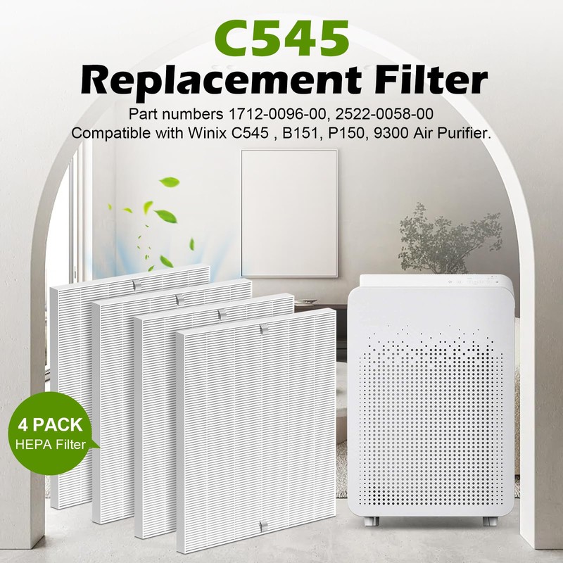 C545 True HEPA Replacement Filter 4 Pack H13 True HEPA