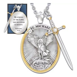TENDER LIHOME Collar Medalla San Miguel Arcangel Cadena Dije Acero Inox