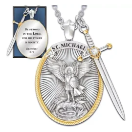 TENDER LIHOME Collar Medalla San Miguel Arcangel Cadena Dije Acero Inox
