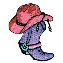Western Hat Boots Sew-On or Sew On Iron On Patch for Clothes Embroidered Iron-On Patch Applique Cowboy Patch Size 6.0 x 4.7 cm