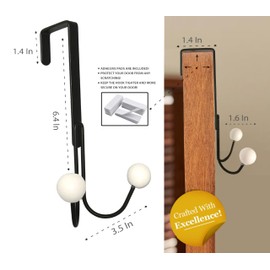 Happy Hooks Overdoor Hanger Hook - Adorable Towel Hooks for Bathrooms Over Door, Over Door Towel Hook. Door Hanger for Kids, Pink Towel Rack, Pink Over The Door Hooks (Black, 2-Pack)