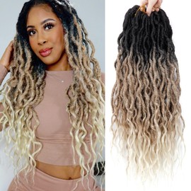 8Packs Faux Locs Crochet Hair 24Inch Soft Locs, Crochet Locs With Curly Ends Boho Faux Locs Blonde Crochet Braids (1B/27/613, 24(Pack of 8))