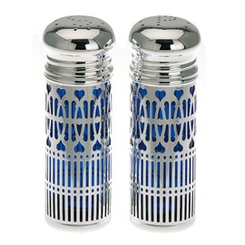 SILBERKANNE Silver Plated Salt & Pepper Shaker Set (H 7cm) - Premium Design with Blue Hygiene Insert - 2 Piece Set