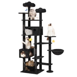 Meecal 85inch Tall Cat Tree for Indoor Cats Large Adult, Multi-Level Cloud Cat Tower with Scratching Post, Heavy Duty Cat Cat Condo with Hammocks & Plush Perches for Maine Coon, Black