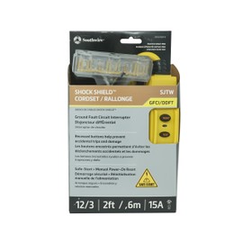 Southwire TRC 26020008-6 12/3 Gauge Shockshield GFCI Protected In-line Tri-Cord Set with 3-Outlets; 2-Feet; 15-Amp; Yellow