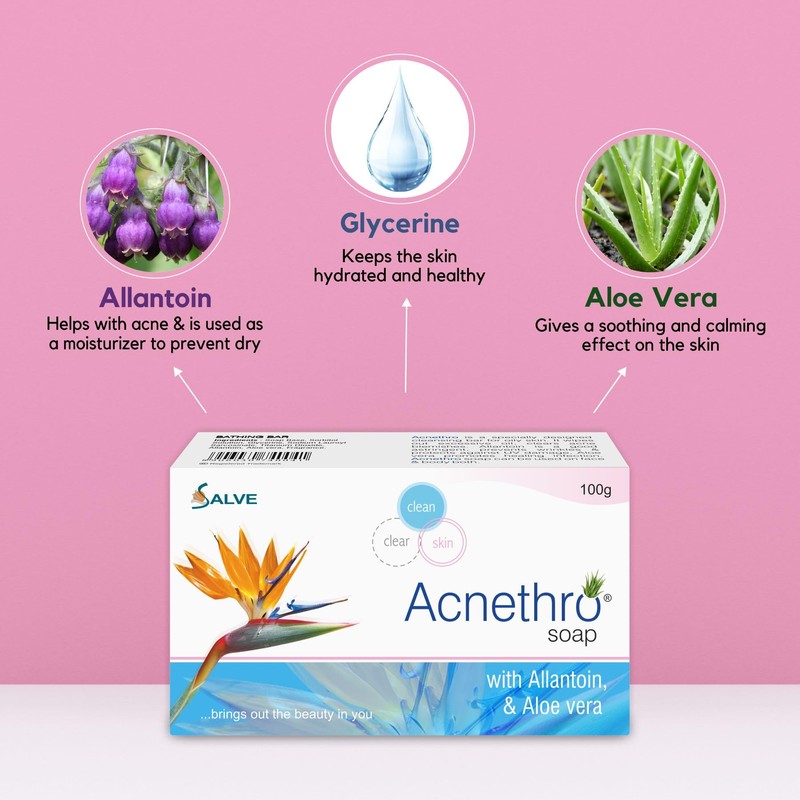Salve Acnethro Anti Acne Soap with allantoin Vitamin E Aloe