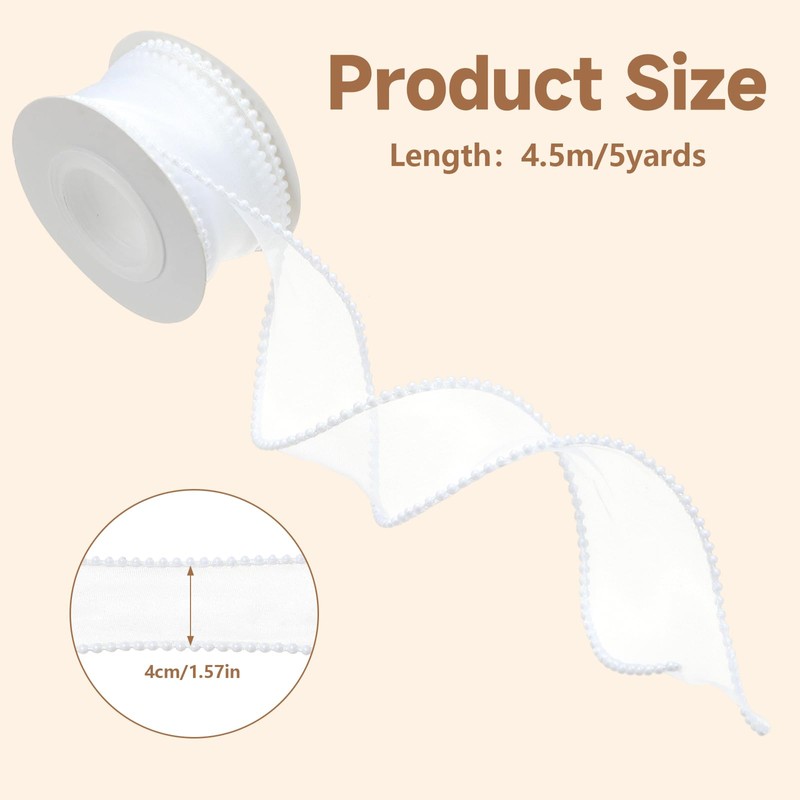 2 Rolls Pearl Edge Chiffon Ribbon 9M White Sheer Organza