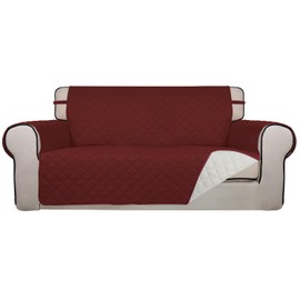 PureFit Reversible Quilted Sofa Cover, Water Resistant Furniture Protector, Washable Couch Cover with Non Slip and Elastic Straps for Kids, Dogs, Pets (Oversized Loveseat, Red/Ivory)