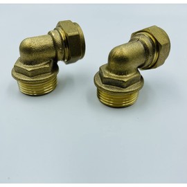 UKDD® 15mm Compression by 3/4" BSP Brass Male Iron Elbow 90 Bend, 15mm x 3/4" Adaptors Bend - WRAS Approved - Pack of 2