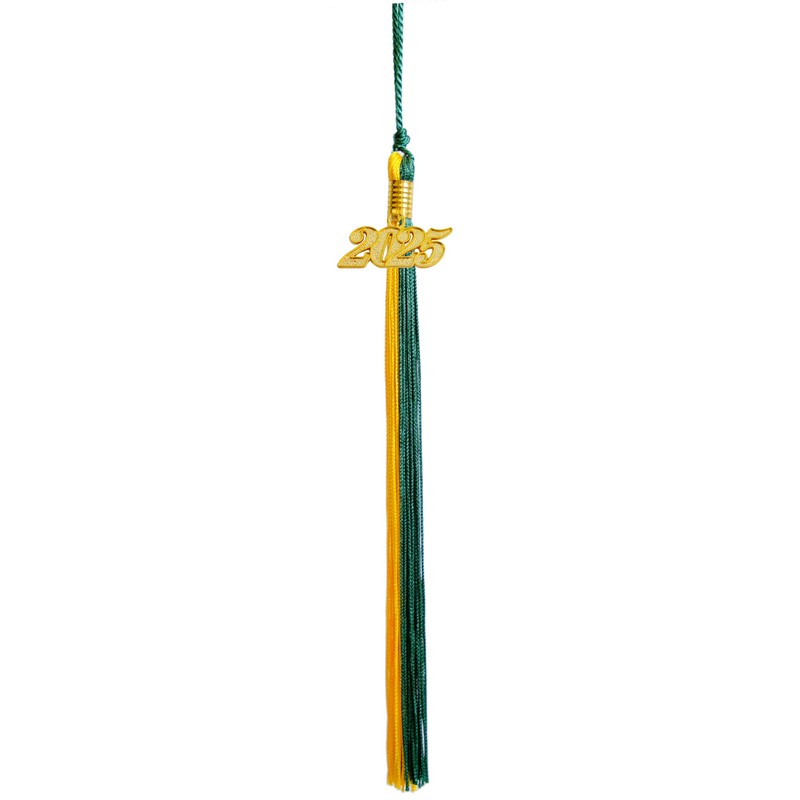 GRADFTY 2025 Graduation Tassel, Green and Gold, Polyester, Traditional, Hanging